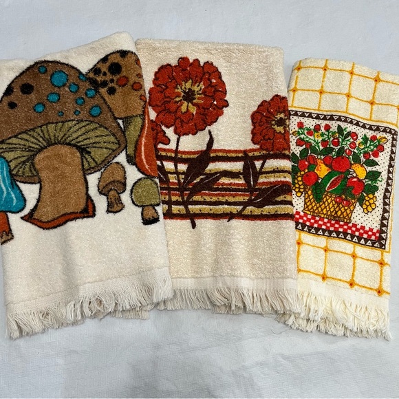 Cannon Other - Vintage Cannon Towels Set of 3 MCM Mushrooms Flowers
